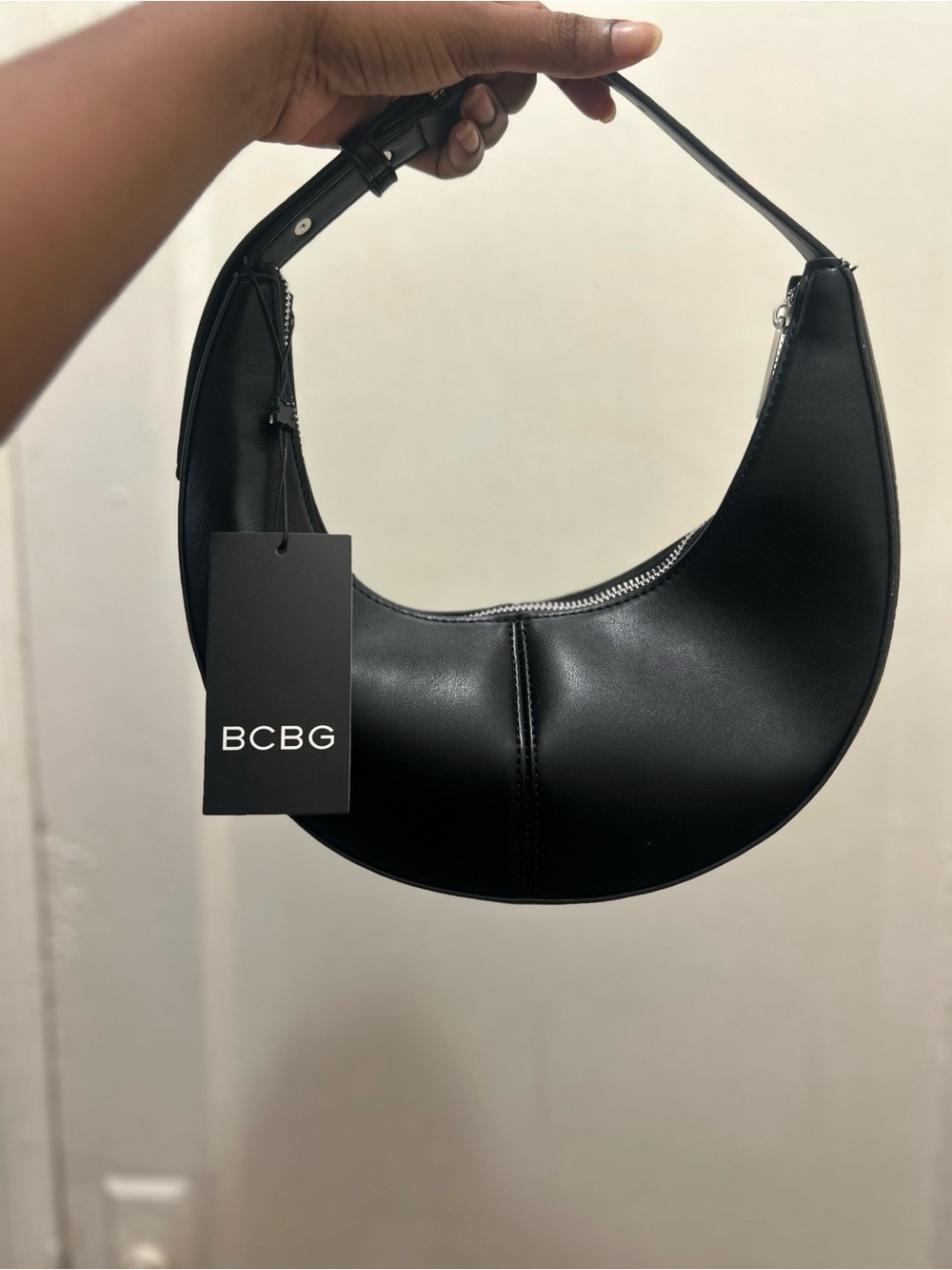 BCBG Black Crescent Hobo Shoulder Bag